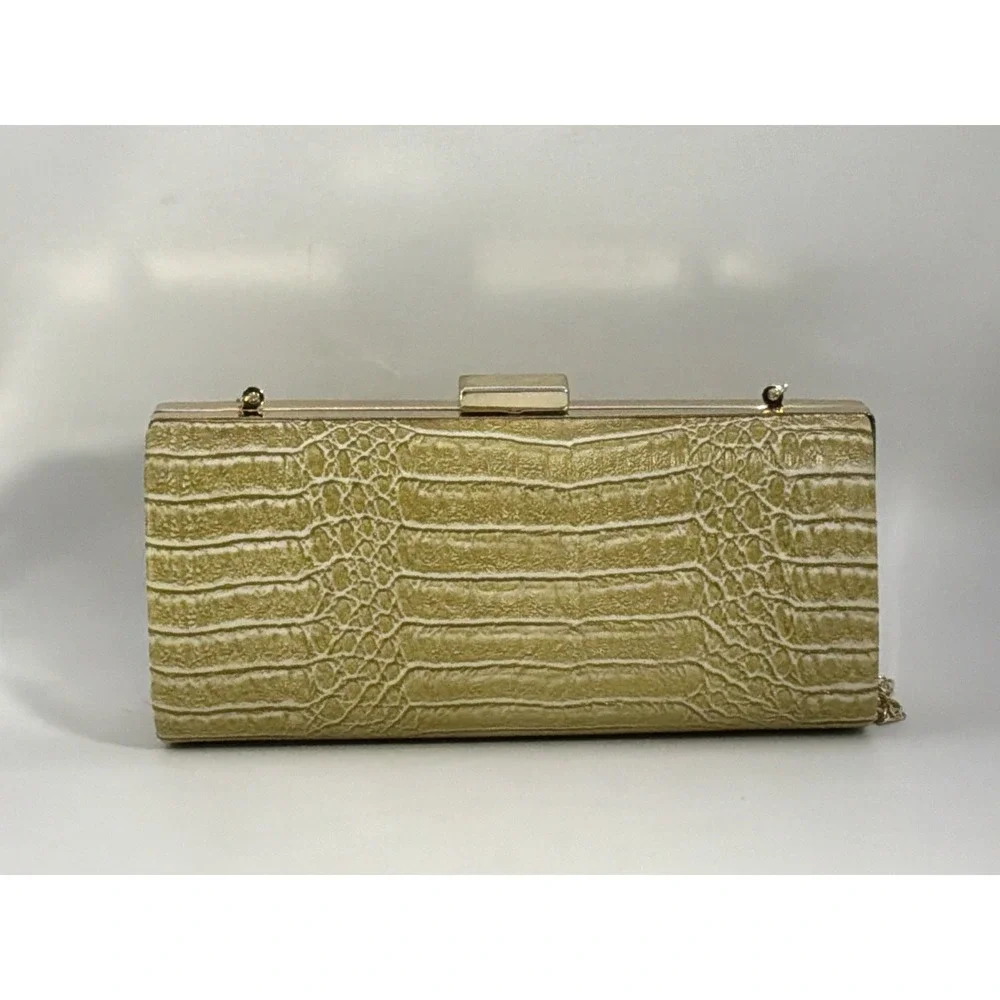 Bijoux Turner Alligator/crocodile Look Gold With Goldtone Strap Evening Bag